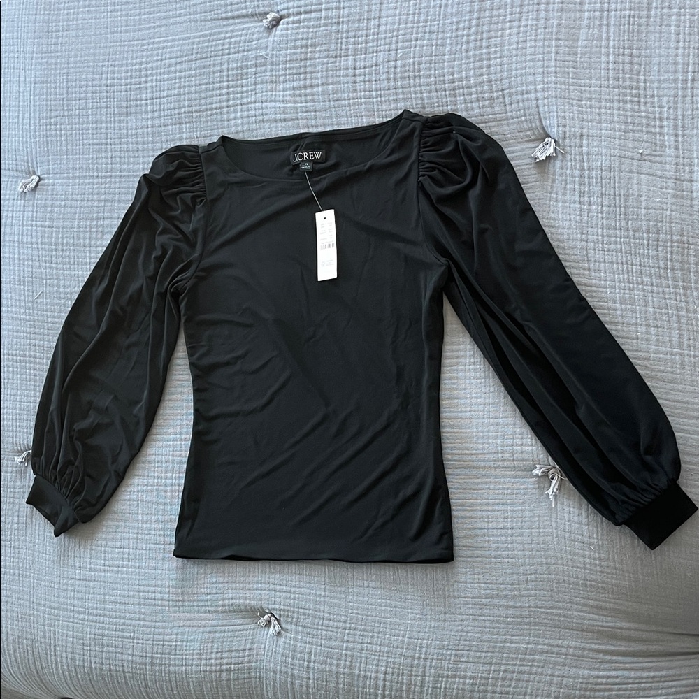J. Crew Black Puff-Sleeve Long-Sleeve Top